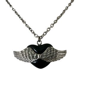 VCLM black heart with angel wings necklace